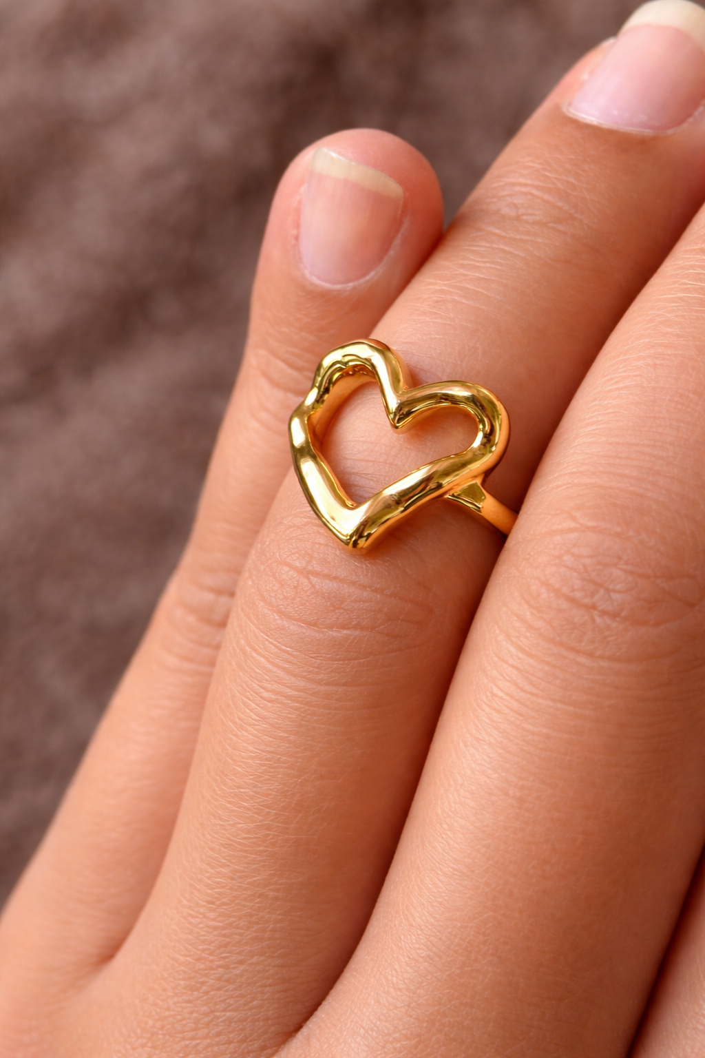 Gold Open Heart Adjustable Ring