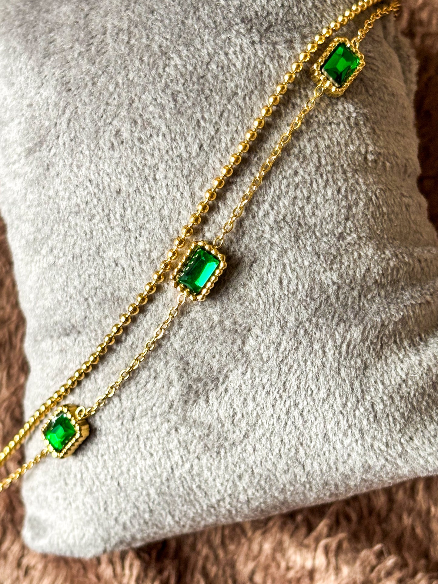 Emerald & Gold Dual Chain Bracelet