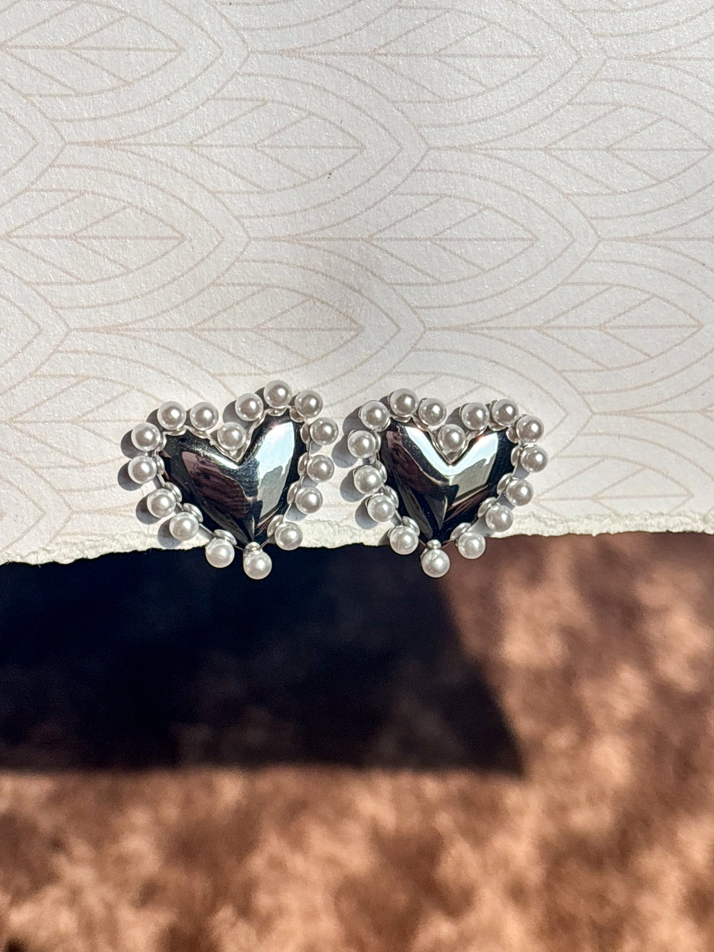 Silver Heart Pearl Studs