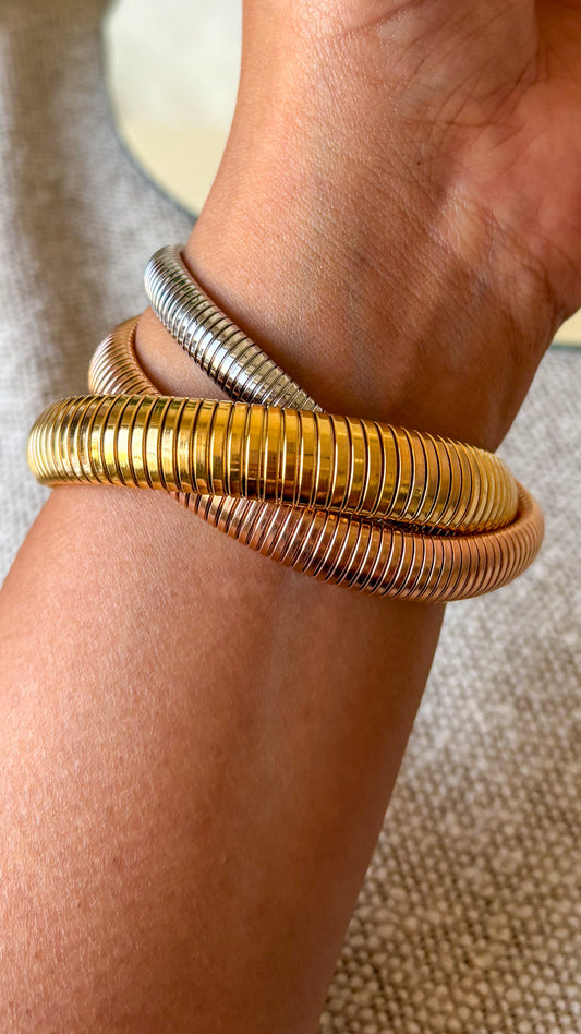 3 Layered Intertwined Chunky Bracelet – Gold, Rose Gold & Silver