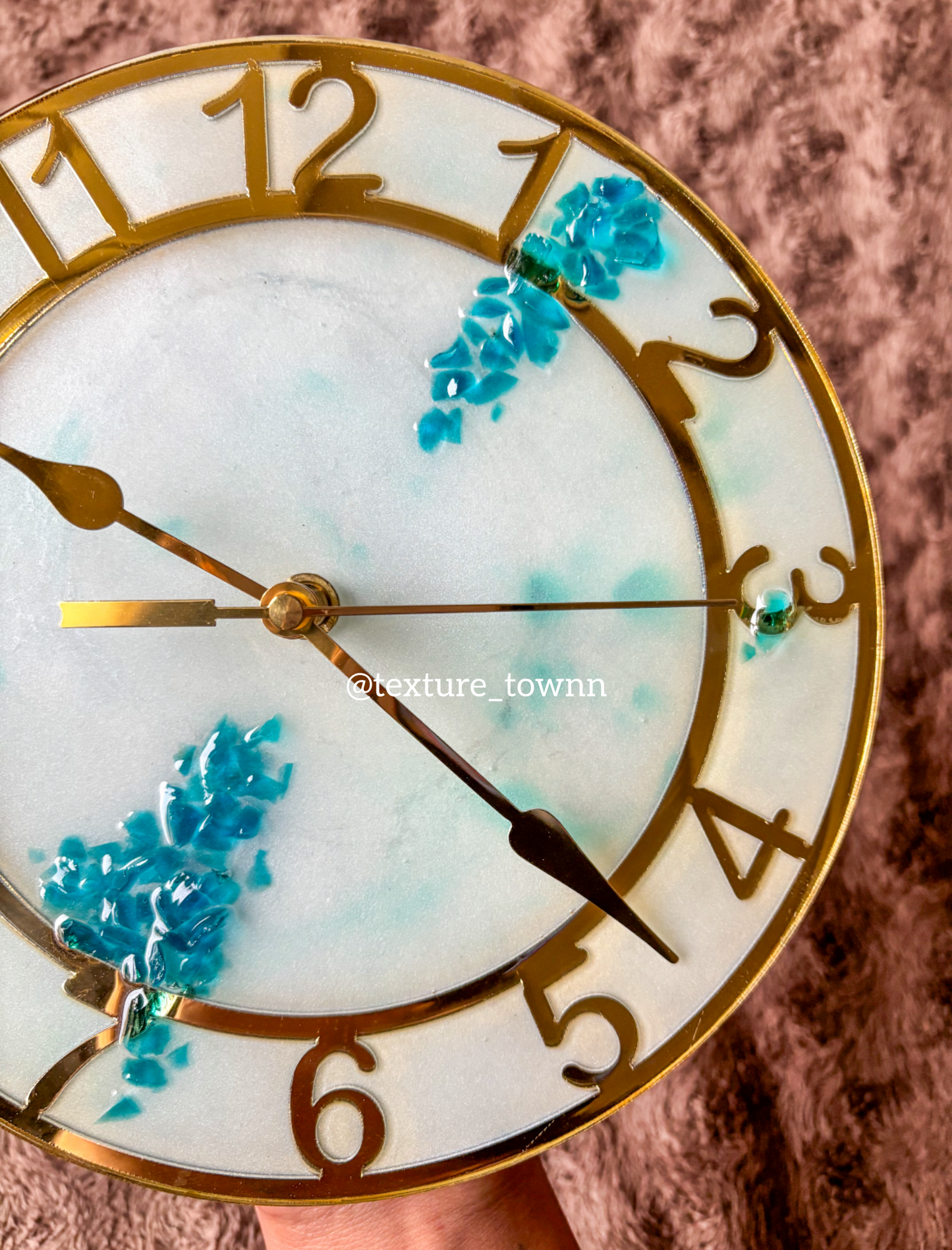 Ice Blue & Pearl White Resin Wall Clock – Handmade Home Décor