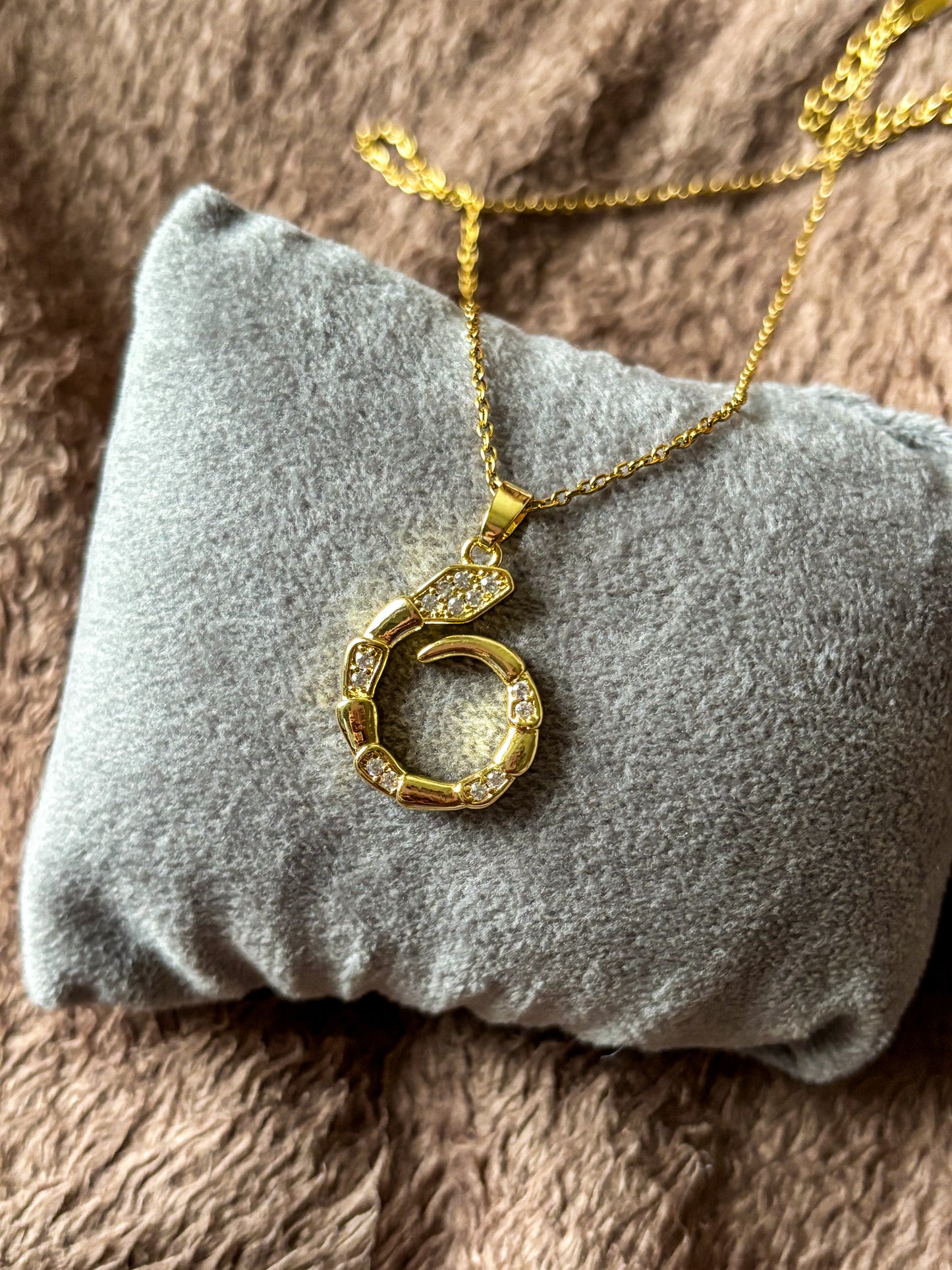 Dazzling Snake Anti-Tarnish Necklace with White Stones