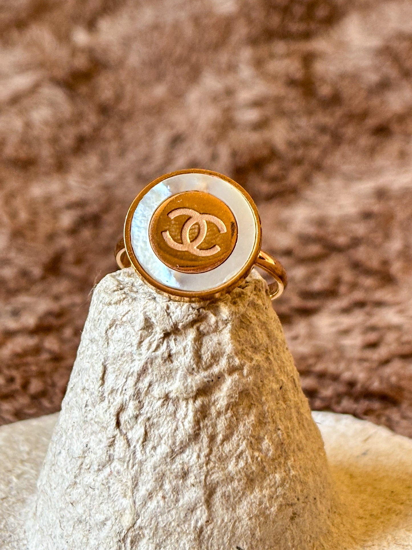 Rose Gold CC Logo Ring