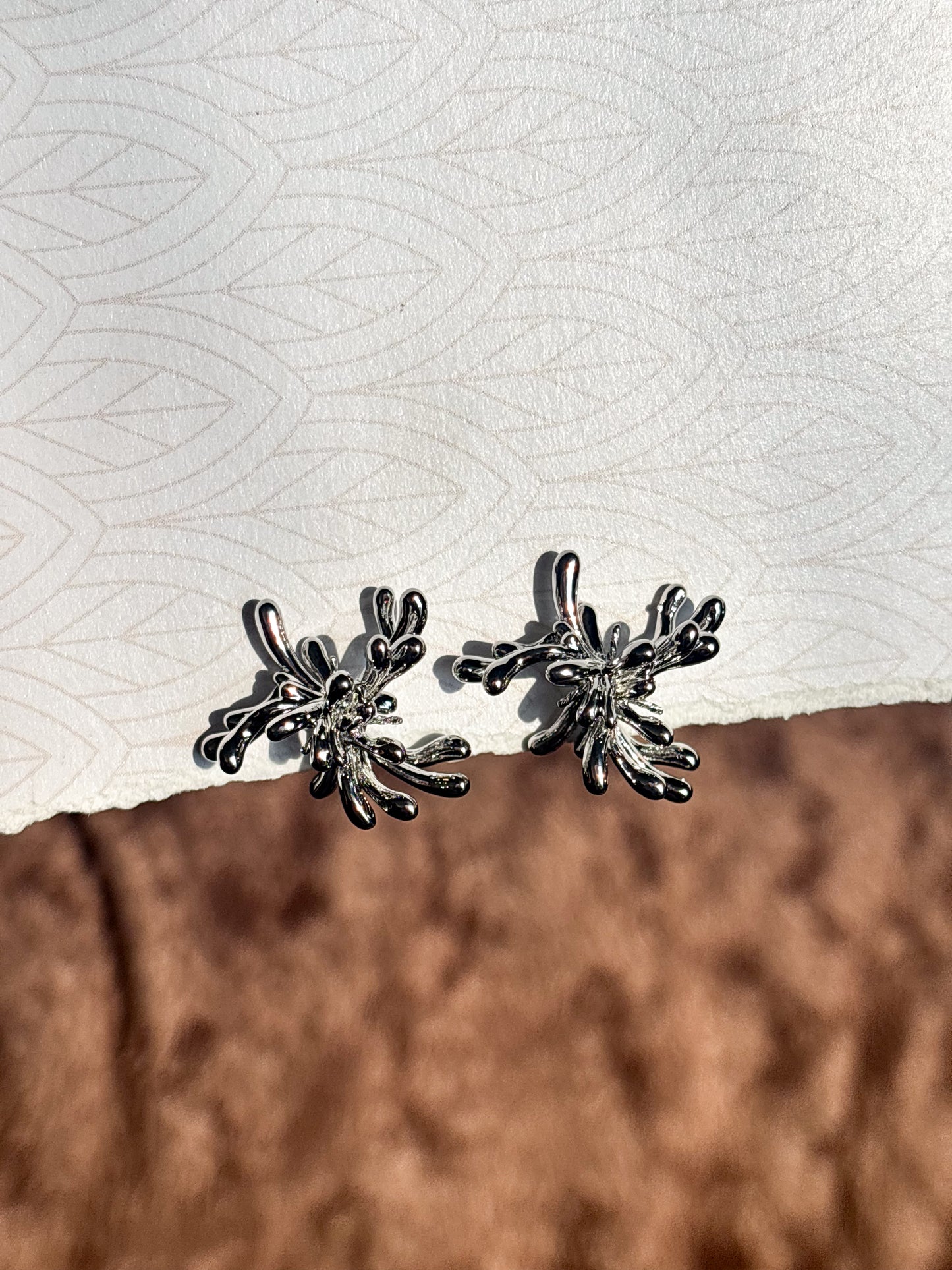 Silver Abstract Floral Studs