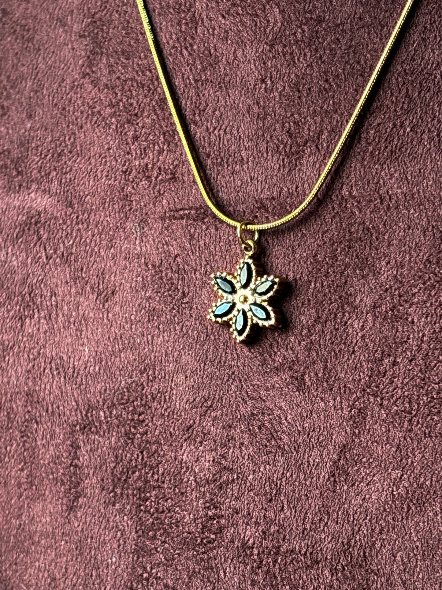 Black Stone Floral Necklace