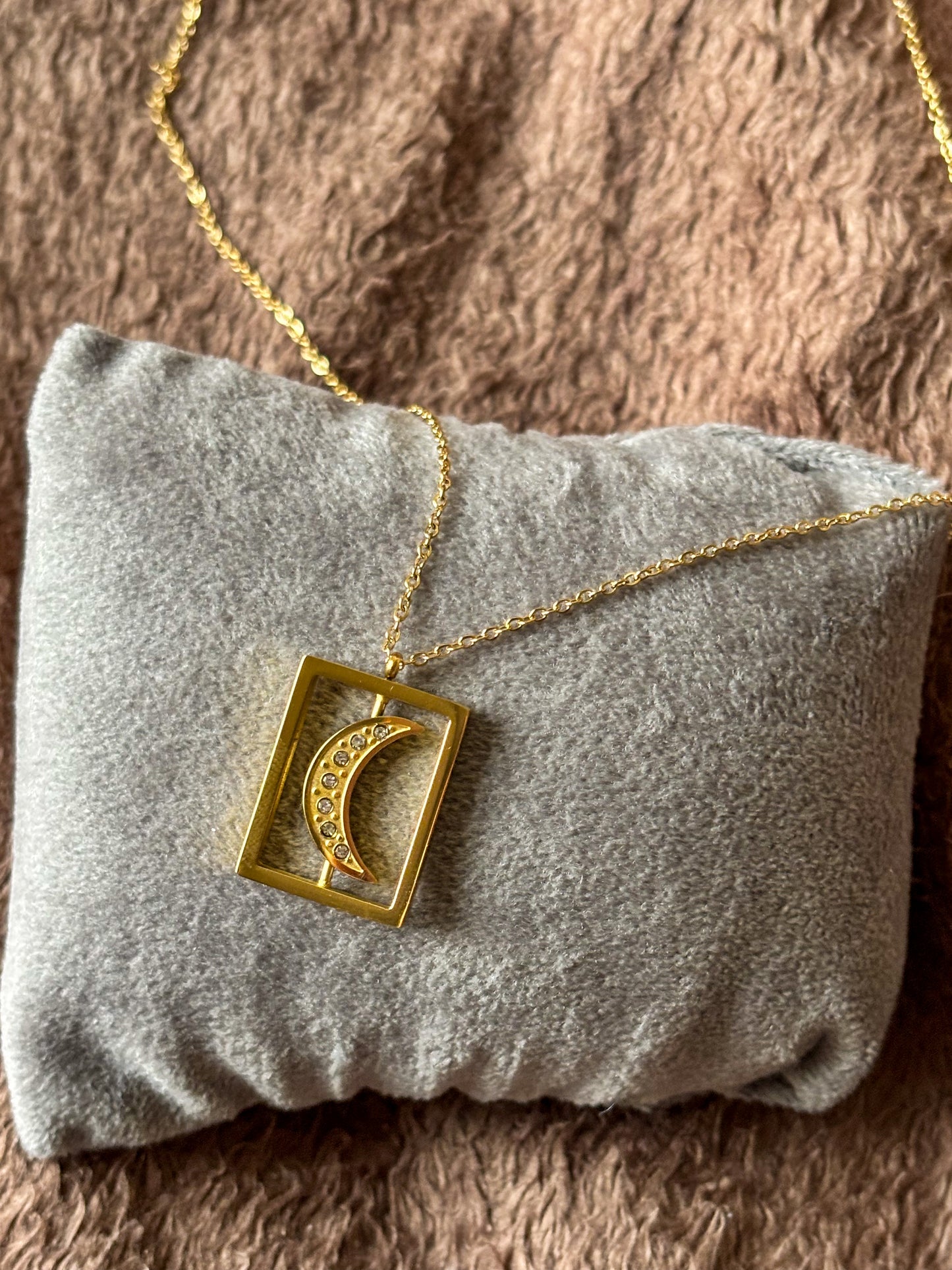 Anti Tarnish Moon Necklace with Mini Diamonds