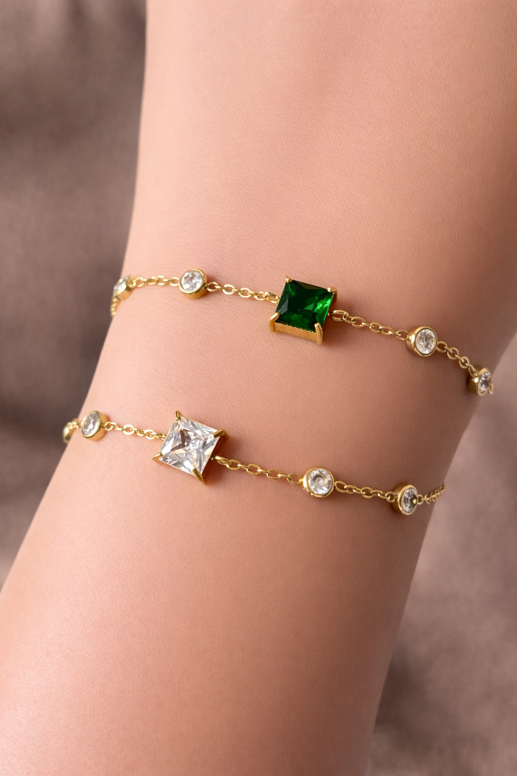 Emerald & Crystal Gold Vermeil Bracelet