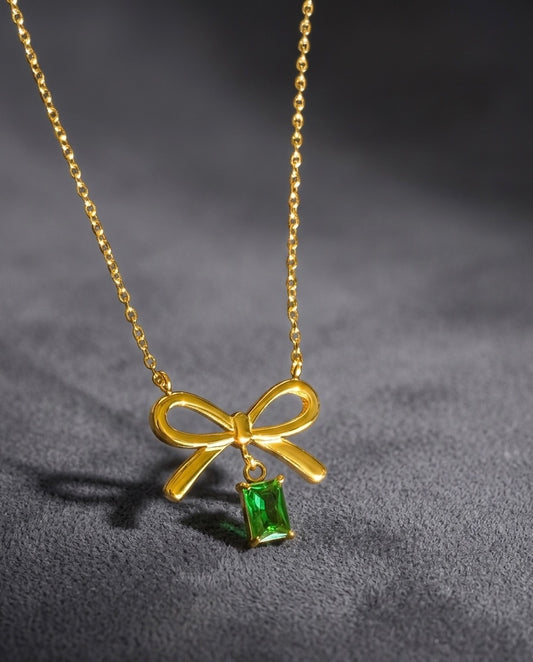Mini Bow & Emerald Pendant