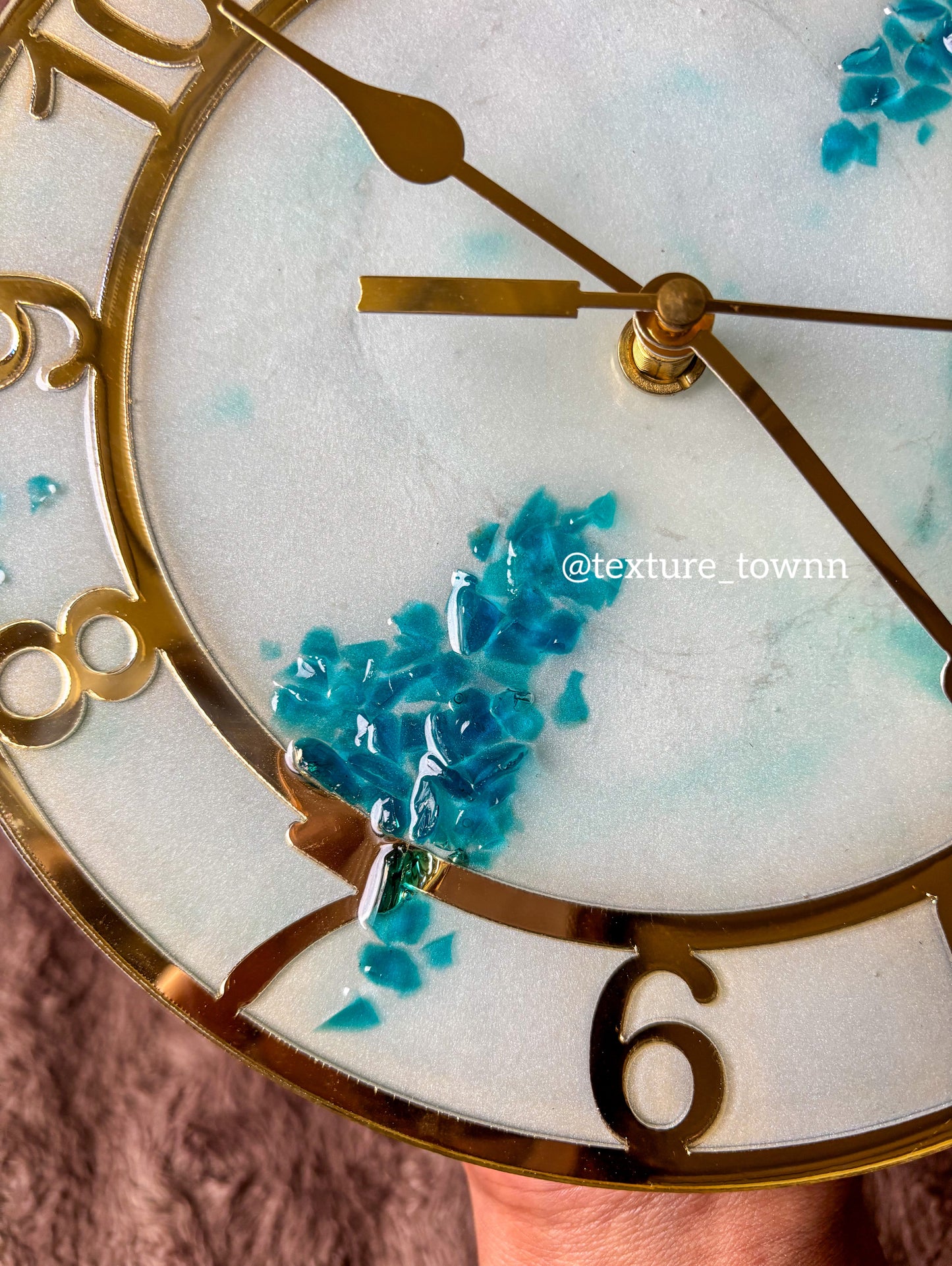 Ice Blue & Pearl White Resin Wall Clock – Handmade Home Décor