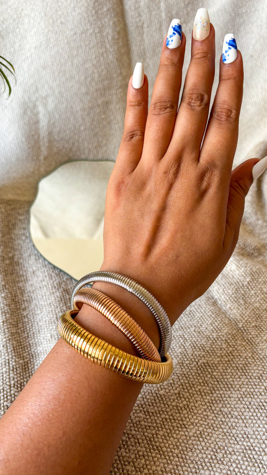 3 Layered Intertwined Chunky Bracelet – Gold, Rose Gold & Silver