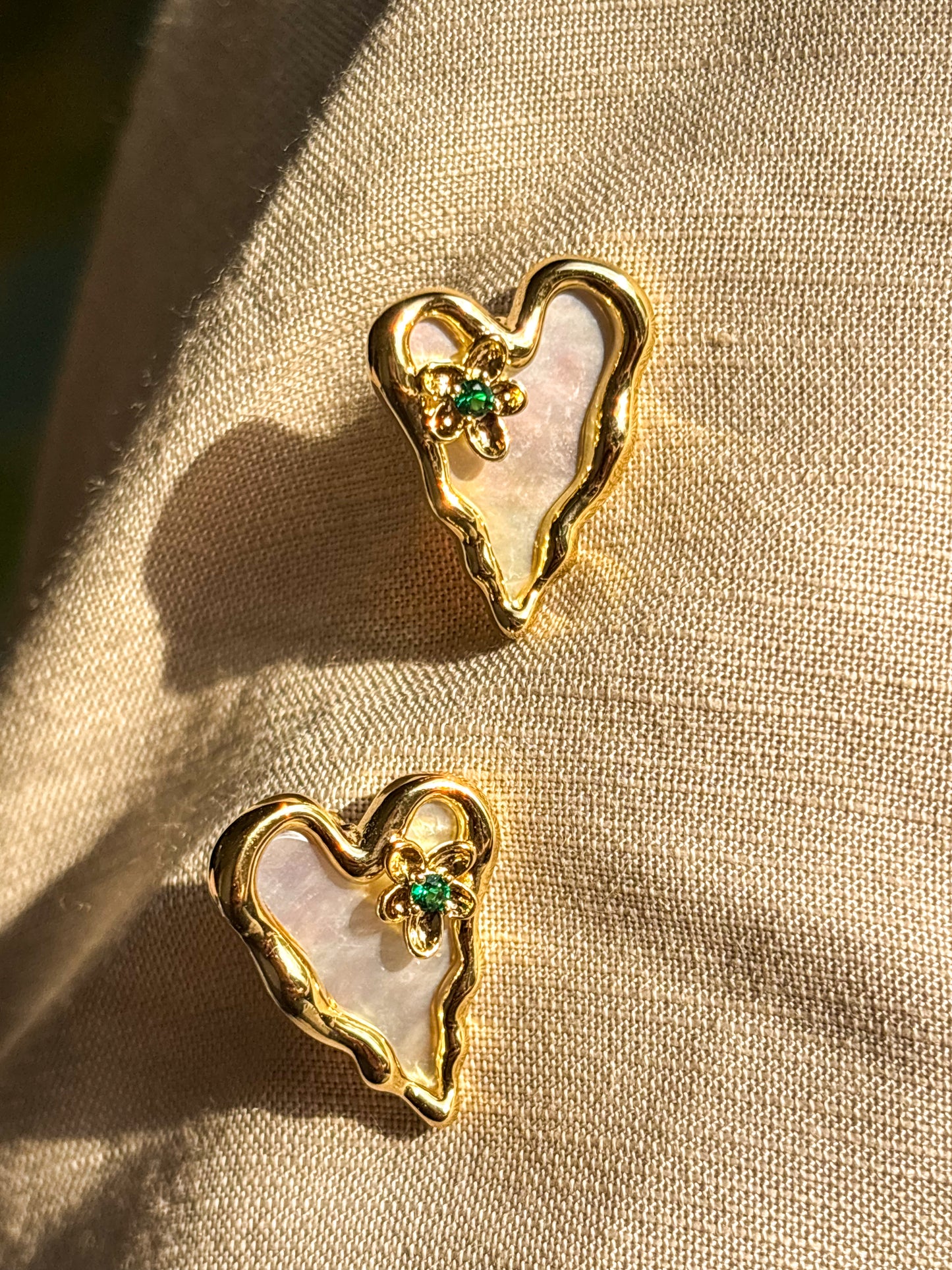 Heart Stud with Emerald Flower