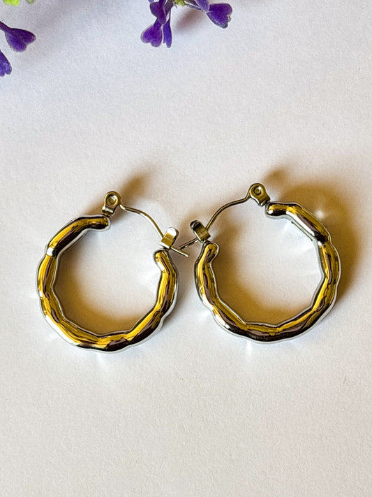 Silver Hoops with White Stone Anti-Tarnish Stainless Steel
