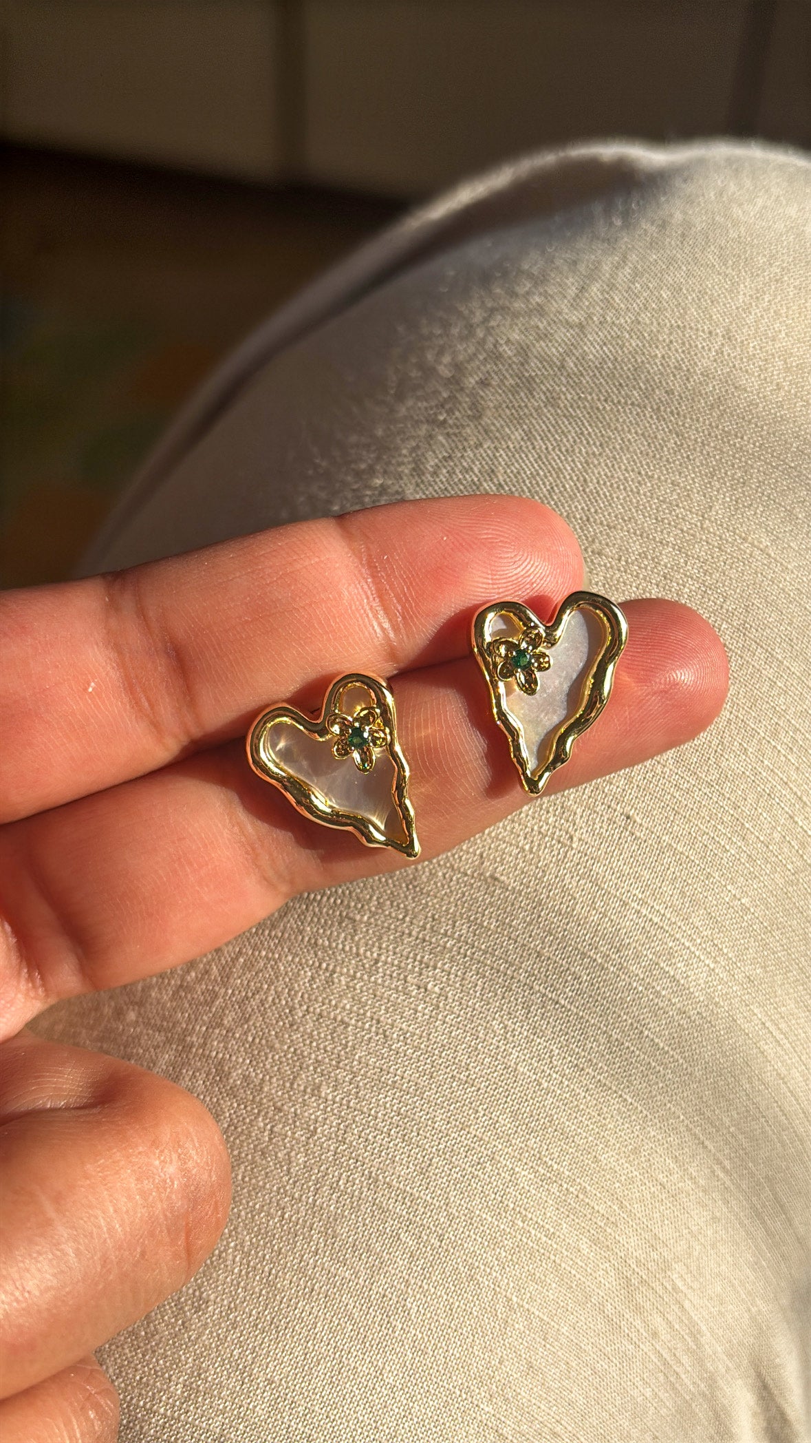 Heart Stud with Emerald Flower