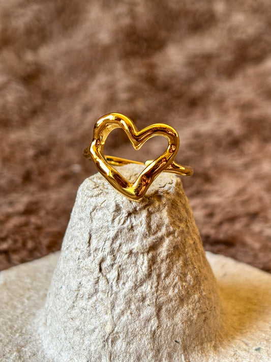 Gold Open Heart Adjustable Ring