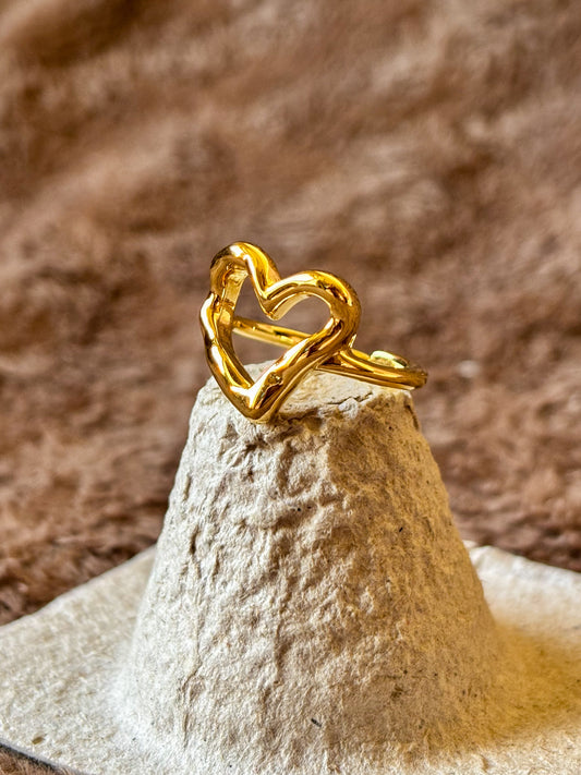 Gold Open Heart Adjustable Ring