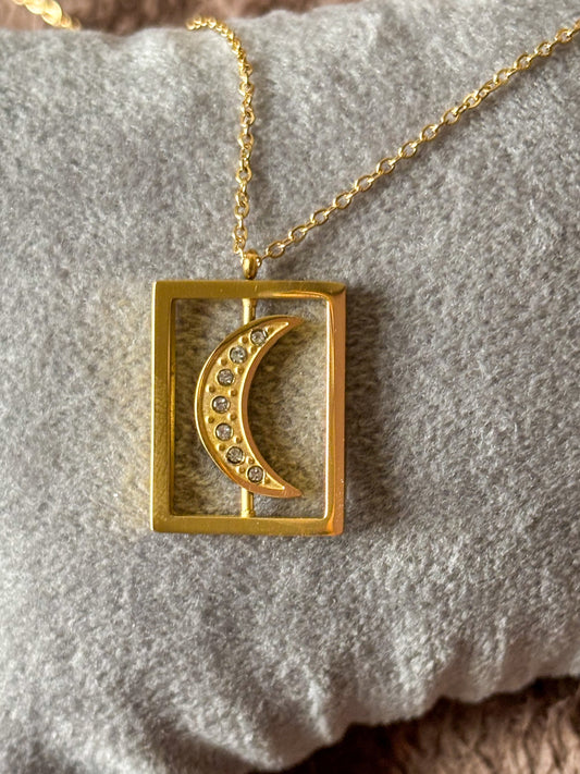 Anti Tarnish Moon Necklace with Mini Diamonds