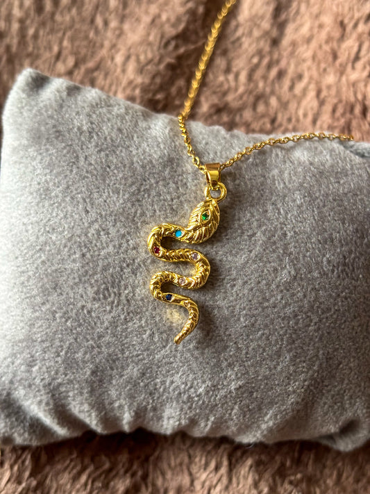 Stone-Studded Snake Necklace – Anti-Tarnish Luxury