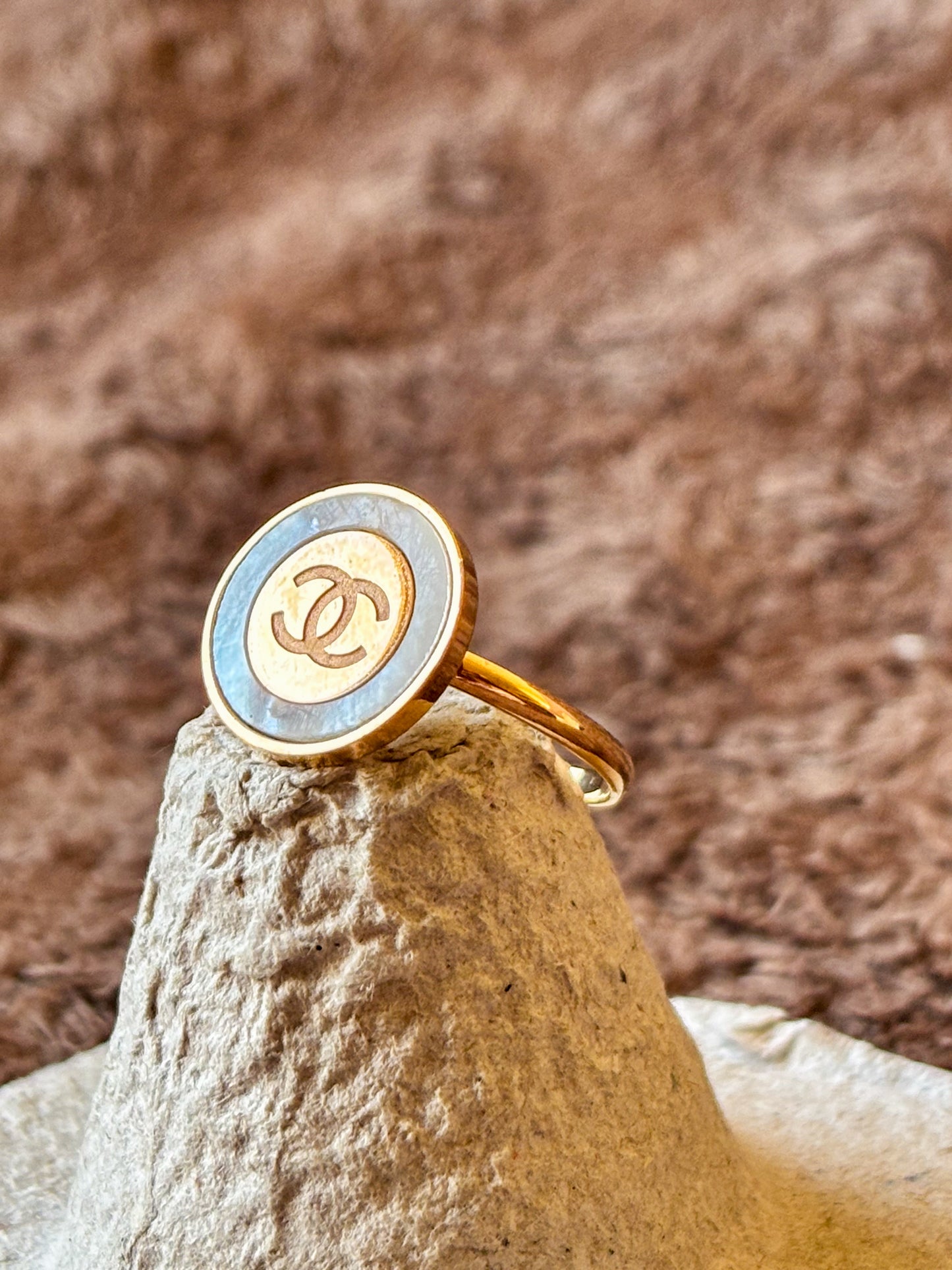 Rose Gold CC Logo Ring