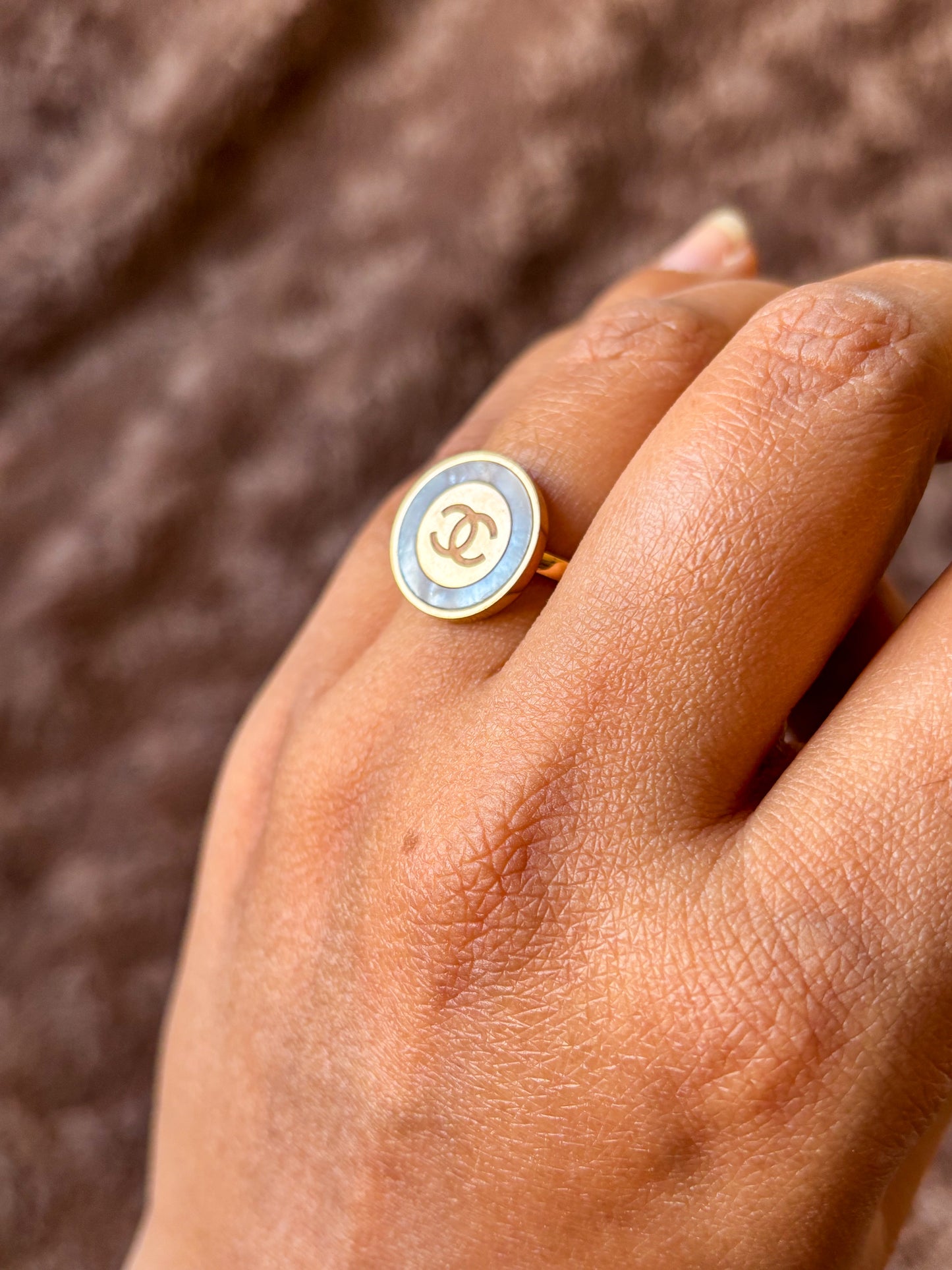 Rose Gold CC Logo Ring