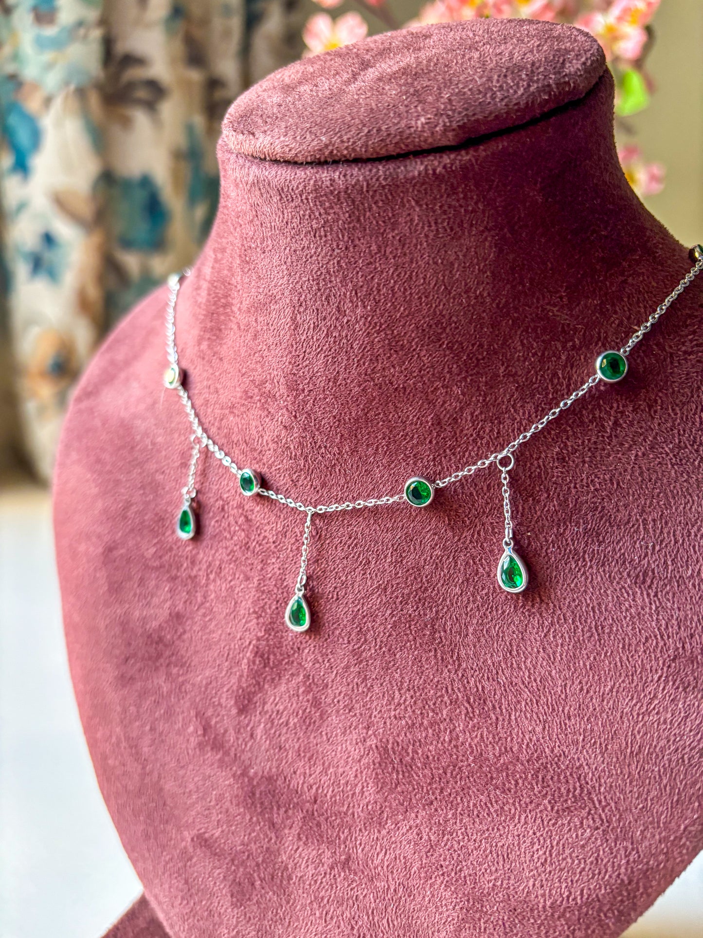 Emerald Drop Dainty Necklace