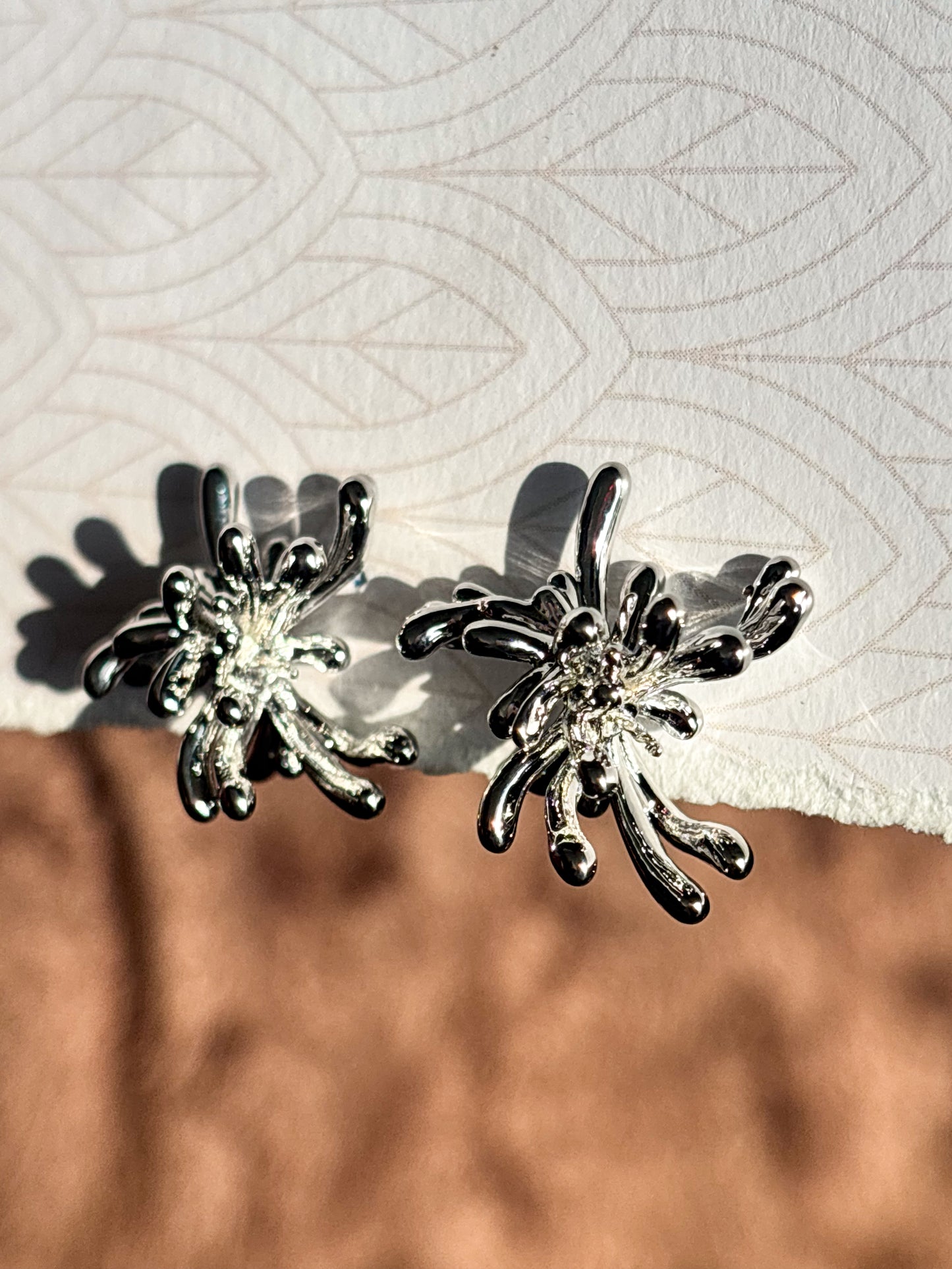 Silver Abstract Floral Studs