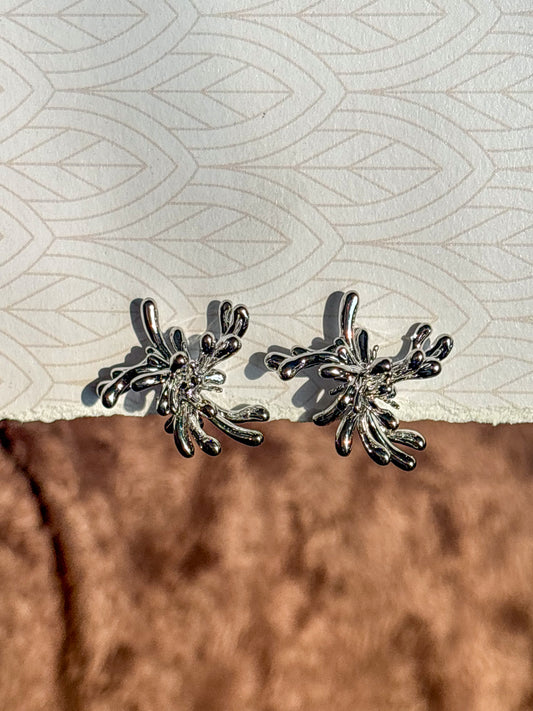 Silver Abstract Floral Studs