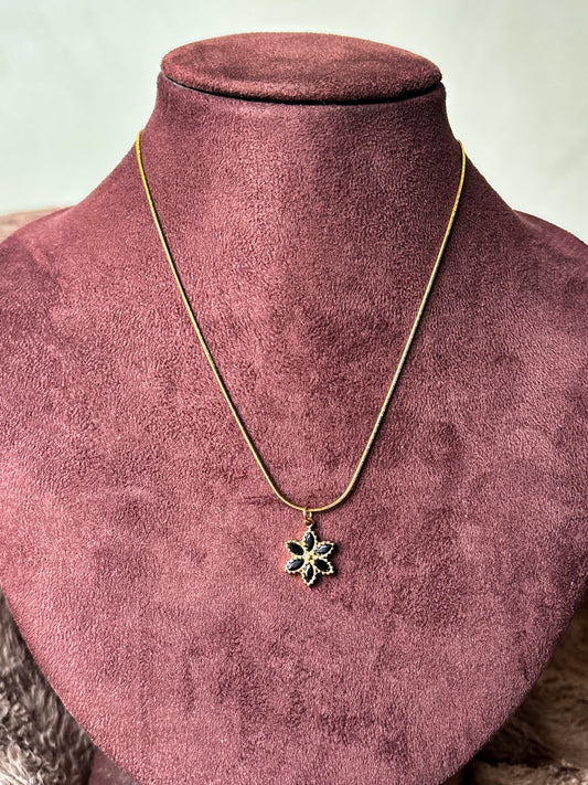 Black Stone Floral Necklace
