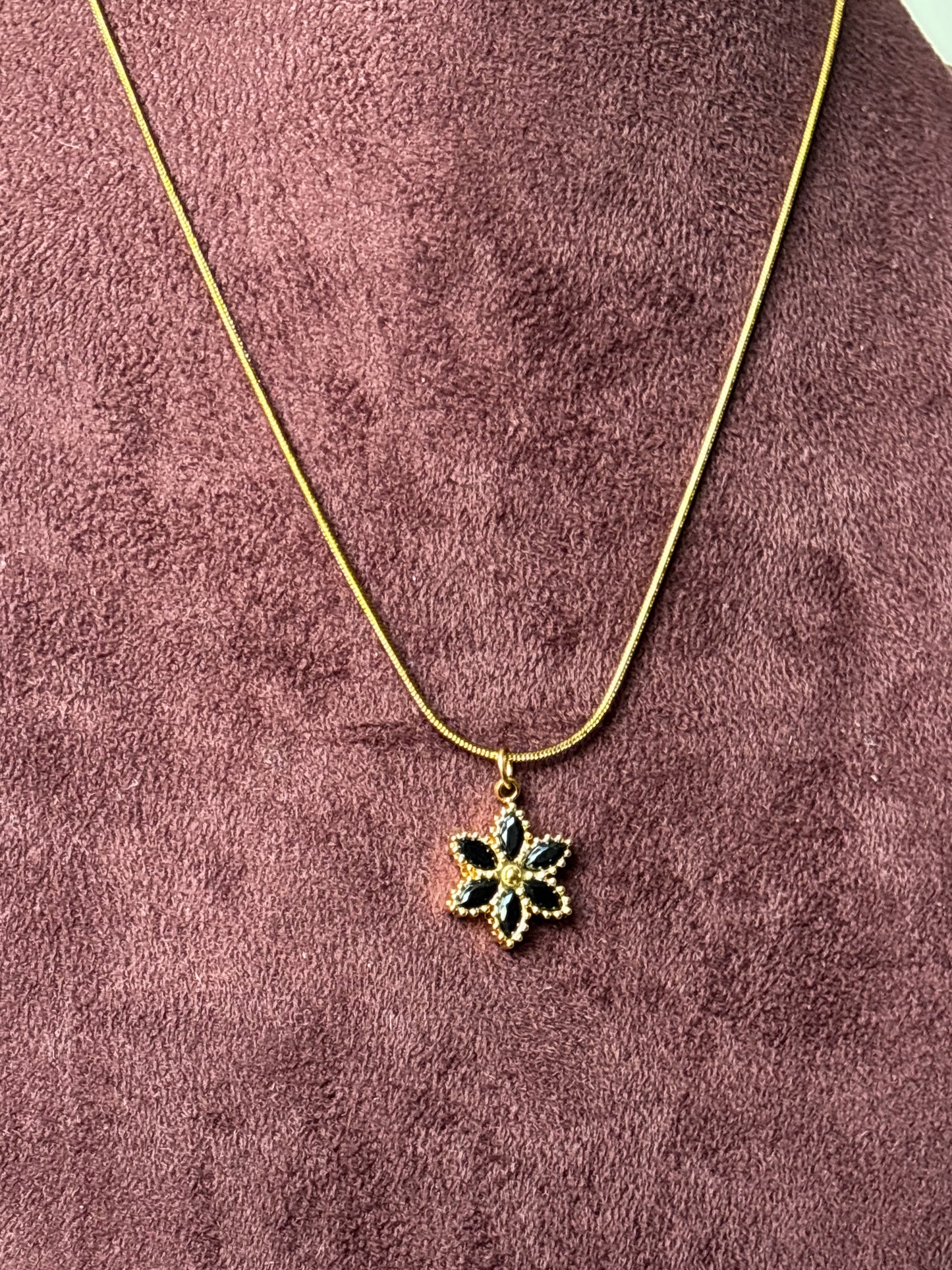 Black Stone Floral Necklace