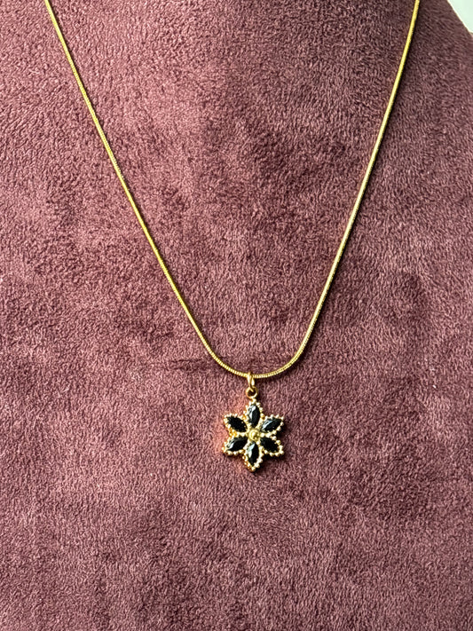Black Stone Floral Necklace