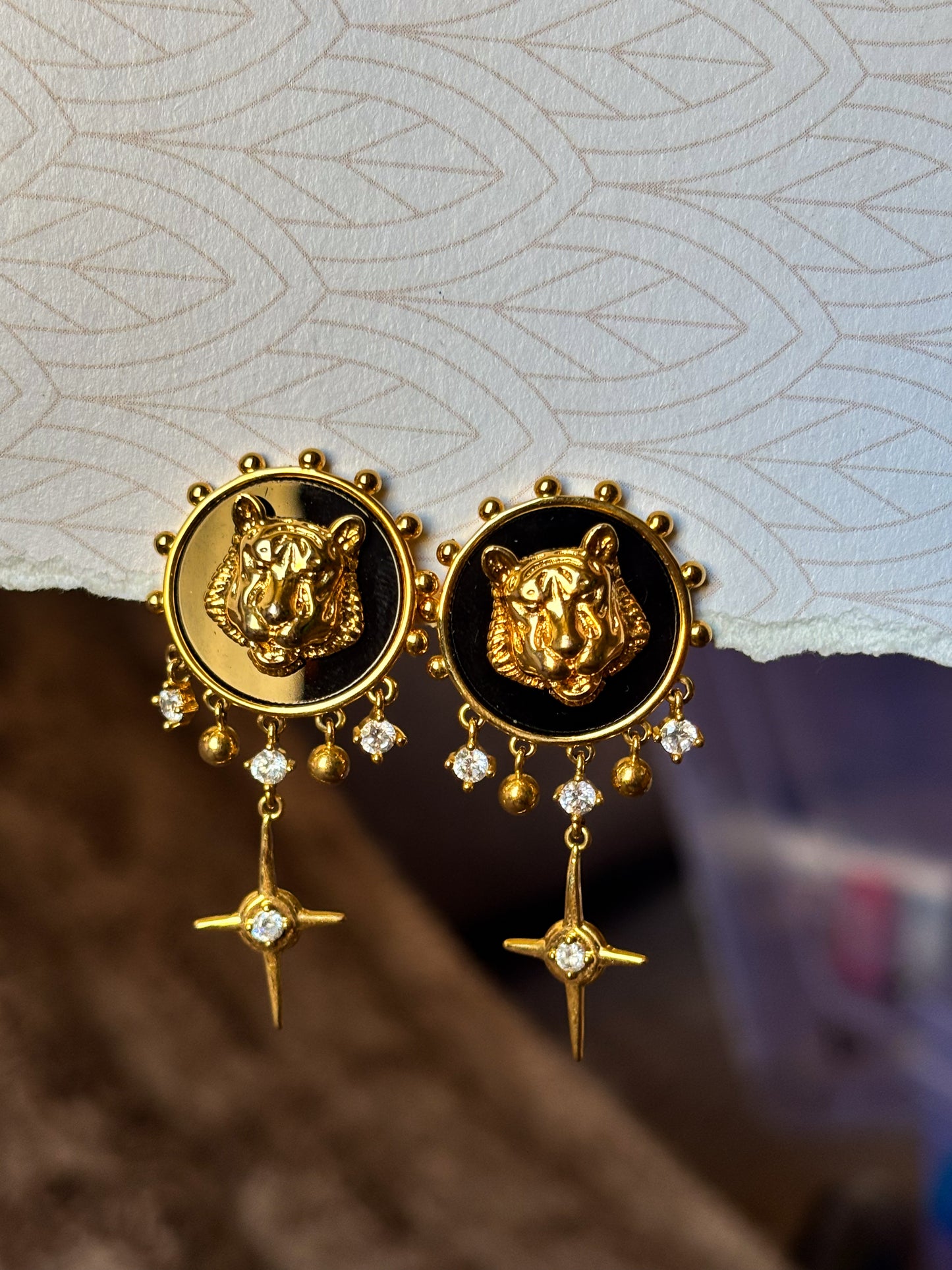 Gold and Black Tiger Statement Earrings