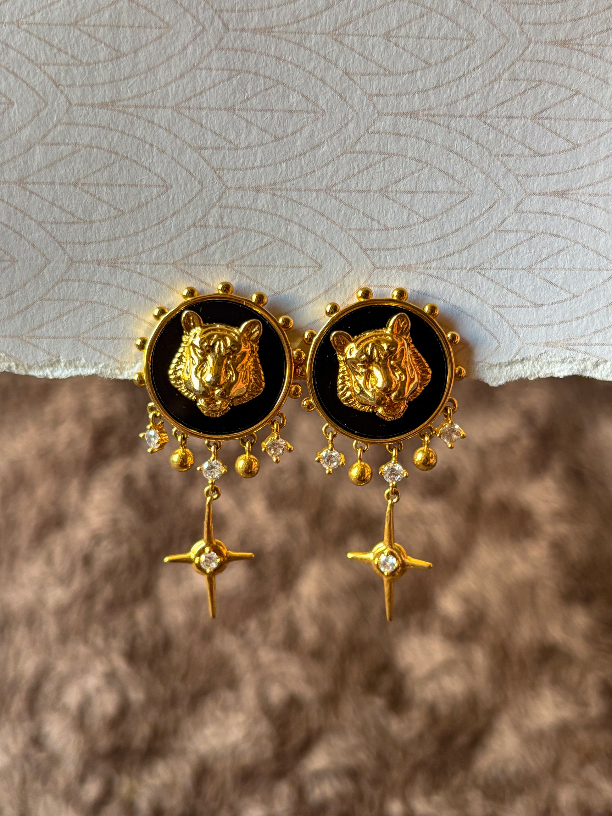Gold and Black Tiger Statement Earrings