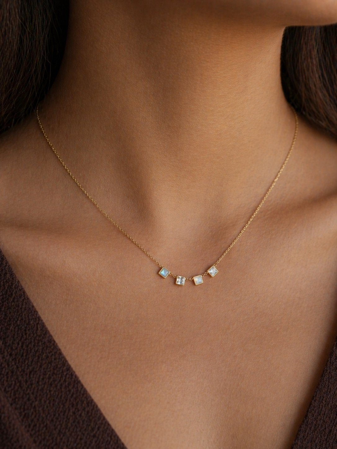 Elegant everyday necklace featuring delicate square accents on a fine gold chain