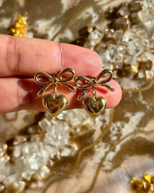 Heart Drop Earring with Bow